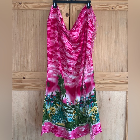 In Gear pink island palm tree aloha fringe beach drape throw - Picture 1 of 7